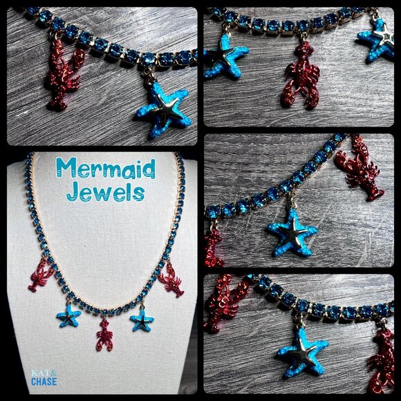 Betsey Johnson Mermaid Jewels Lobster Starfish Charm Tennis Necklace Beach July - Picture 5 of 12